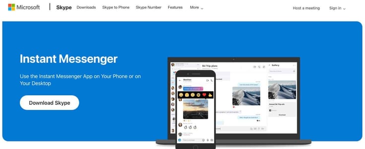 A screenshot of Skype webpage