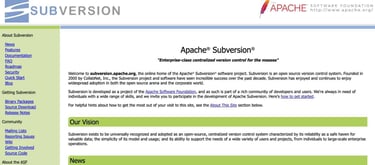 A screenshot of Subversion homepage