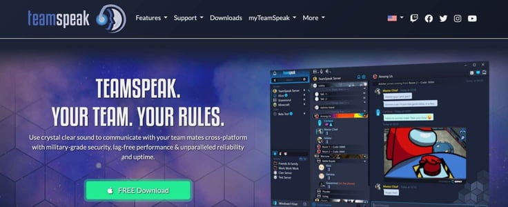 A screenshot of TeamSpeak homepage