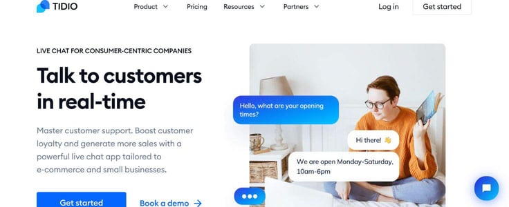 A screenshot of Tidio homepage