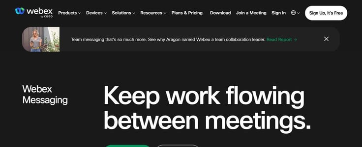 A screenshot of Webex homepage