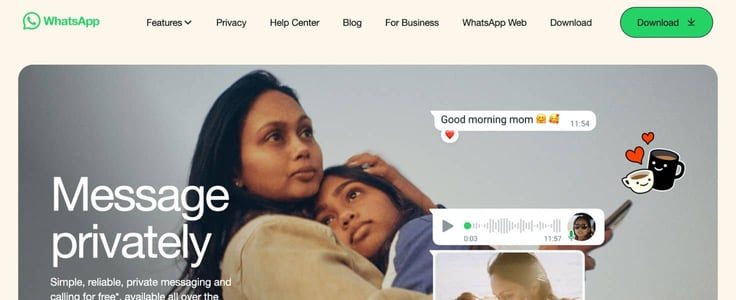 A screenshot of WhatsApp homepage