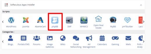 Find phpBB on the Softaculous App Installer