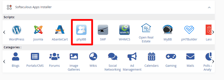 Find phpBB on the Softaculous App Installer