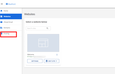 A screenshot of Bluehost dashboard