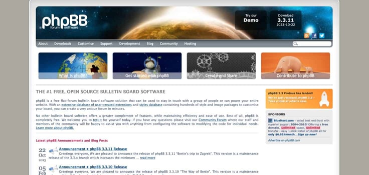 A screenshot of phpBB homepage