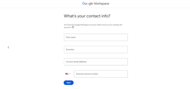Screenshot of contact information for Google Workspace