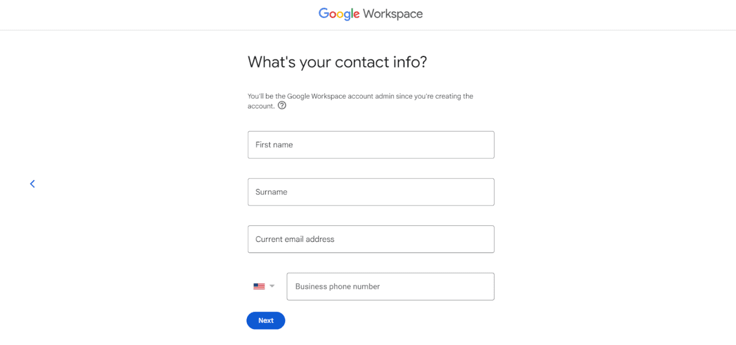 Screenshot of contact information for Google Workspace Screenshot of contact information for Google Workspace