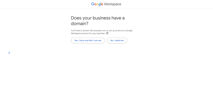 Screenshot of choosing a domain name for Google Workspace Screenshot of choosing a domain name for Google Workspace