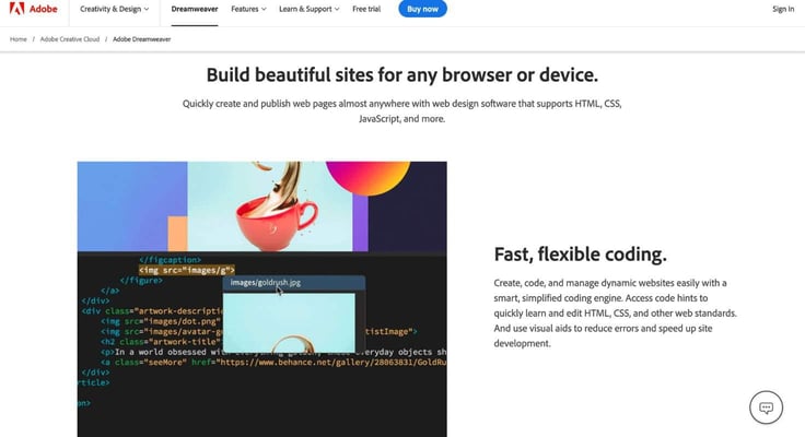 A screenshot of Dreamweaver webpage
