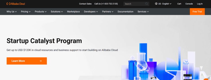Screenshot of Alibaba Cloud homepage