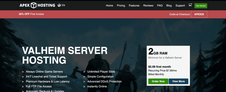 Apex Hosting Valheim page screenshot