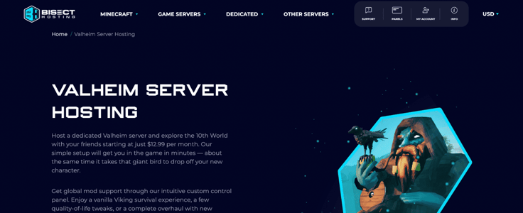 Bisect Hosting Valheim page screenshot