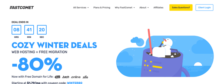 Screenshot of FastComet homepage