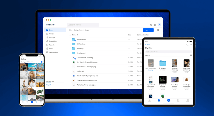 A screenshot of Internxt in use
