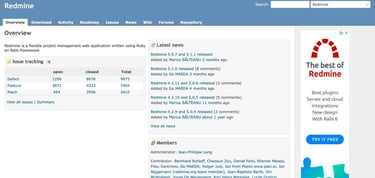 A screenshot of Redmine homepage