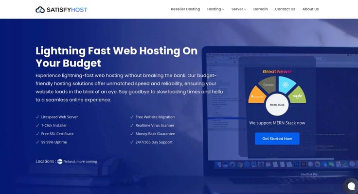 A screenshot of SatisfyHost webpage A screenshot of SatisfyHost webpage