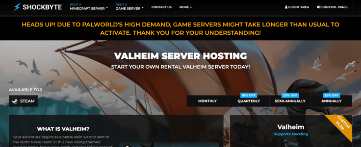 ShockByte Valheim page screenshot