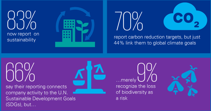 Infographic describing the number of companies who report on sustainability Infographic describing the number of companies who report on sustainability