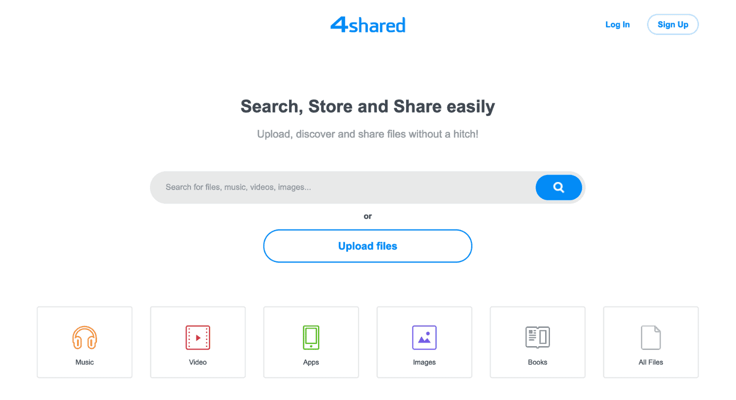 A screenshot of 4shared homepage