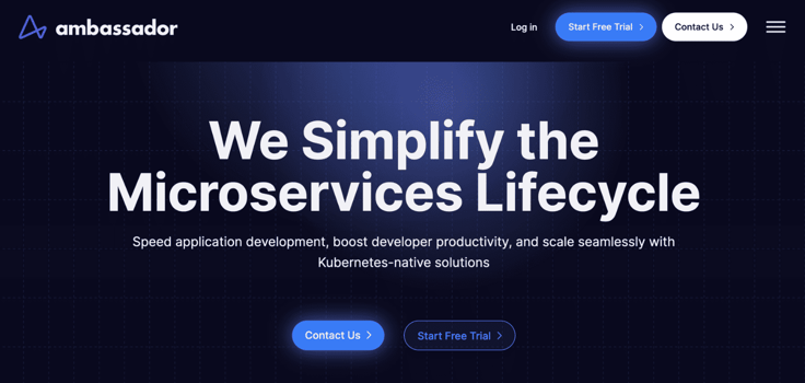 A screenshot of Ambassador homepage