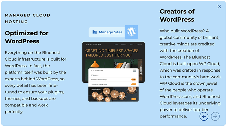 Bluehost Cloud landing page describing managed hosting