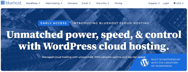 Bluehost logo and Bluehost Cloud landing page