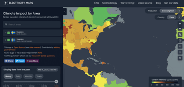 A screenshot of Electricity Maps homepage