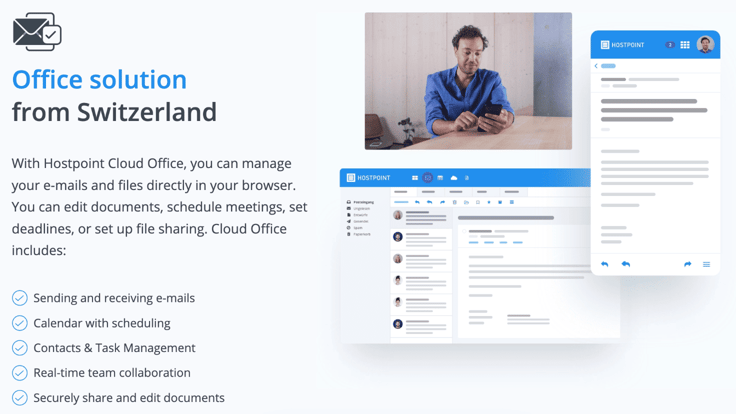Screenshot of Hostpoint's E-mail & Cloud Office landing page