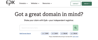 Epik homepage screenshot