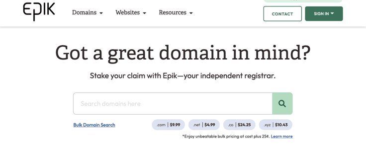Epik homepage screenshot Epik homepage screenshot