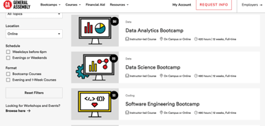 a screenshot of General Assembly boot camp page a screenshot of General Assembly boot camp page