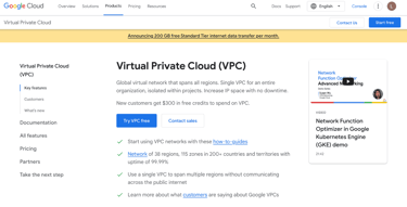 a screenshot of the VPC webpage