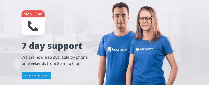Screenshot of Hostpoint's homepage describing its 7-day support