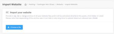 Hostinger import website screenshot