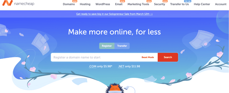 A screenshot of Namecheap homepage A screenshot of Namecheap homepage