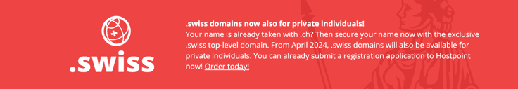 Screenshot of textbox describing when .swiss will become available for Hostpoint