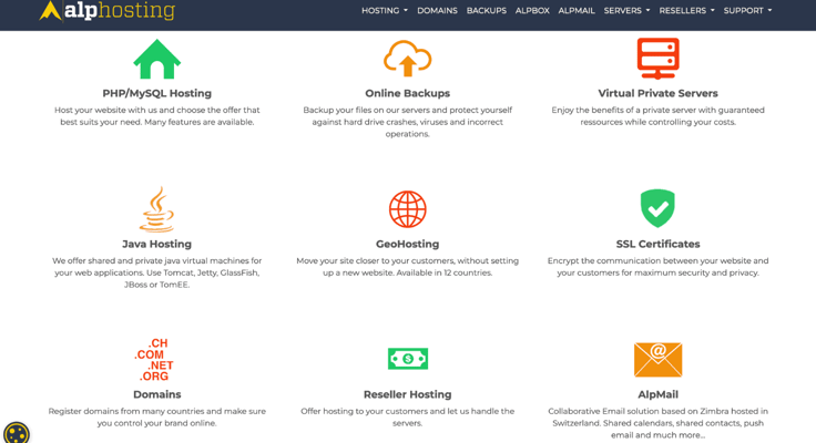 alphosting homepage screenshot