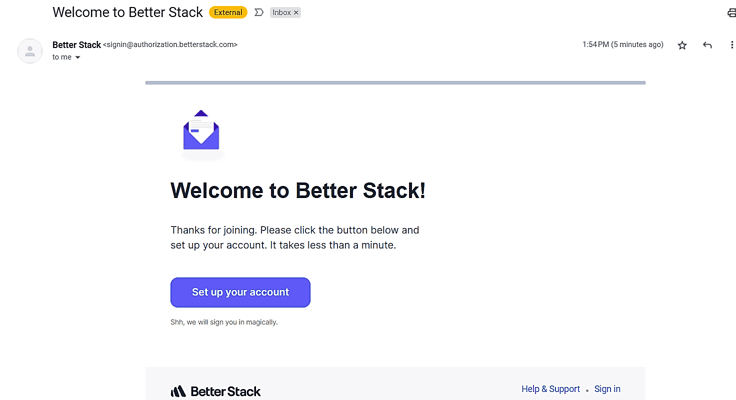 Screenshot of Better Stack confirmation email Screenshot of Better Stack confirmation email