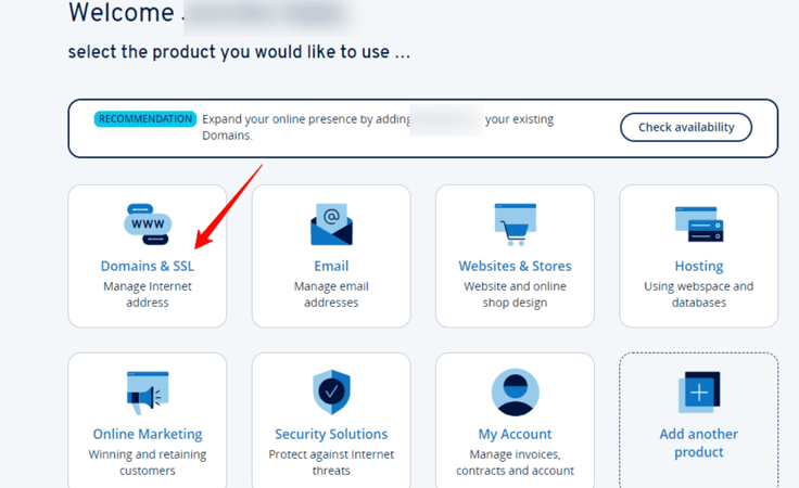 IONOS dashboard