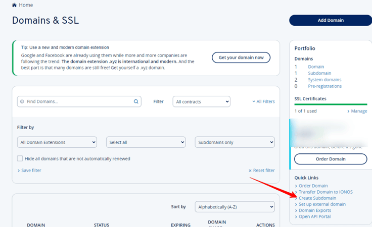 IONOS domains