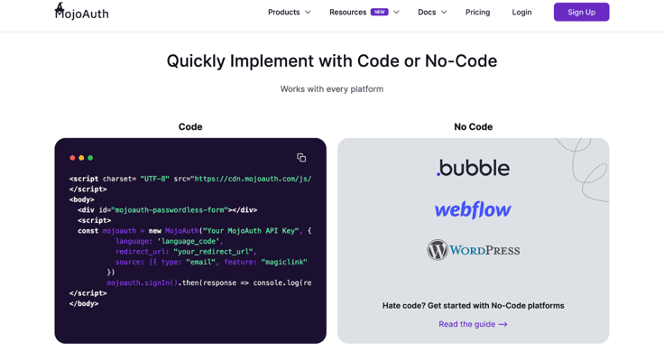 MojoAuth homepage screenshot