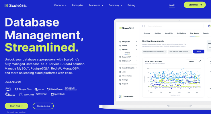 a screenshot of ScaleGrid homepage