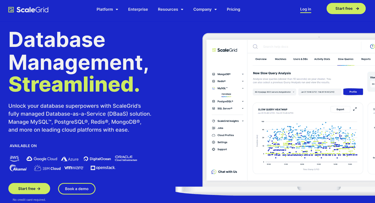 a screenshot of ScaleGrid homepage a screenshot of ScaleGrid homepage