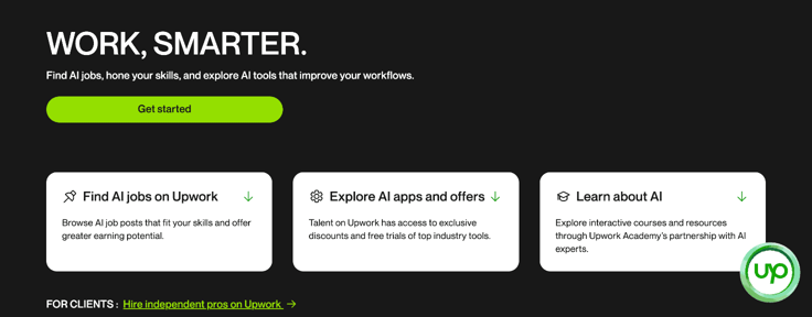 Screenshot of Upwork's AI Services Hub landing page