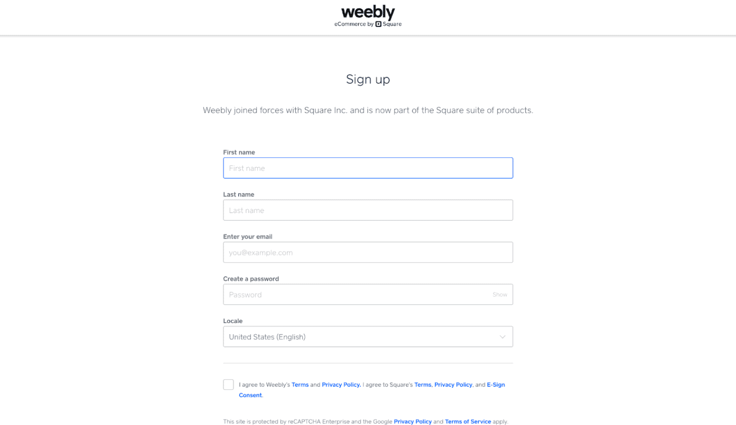 weebly sign up page