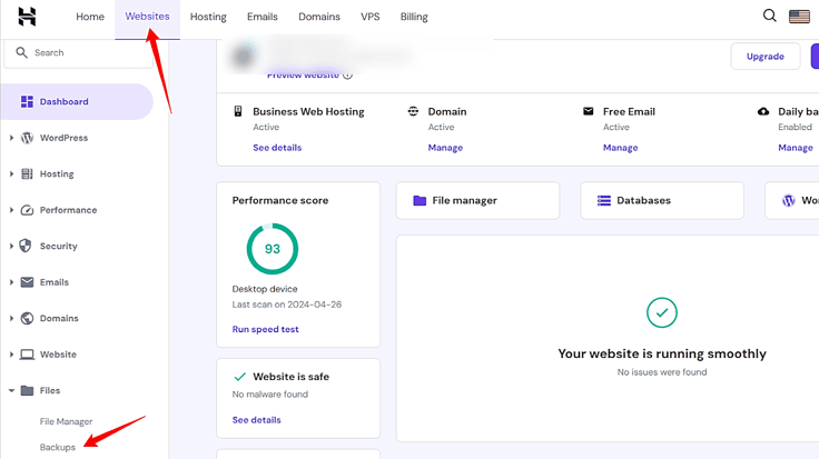 Screenshot of Hostinger control panel