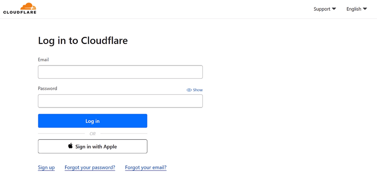 Screenshot of Cloudflare login page