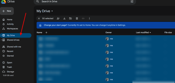 Screenshot of Google Drive