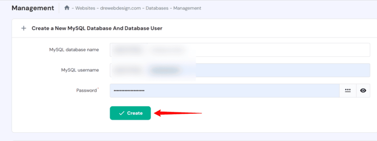 Hostinger MySQL database dashboard Hostinger MySQL database dashboard
